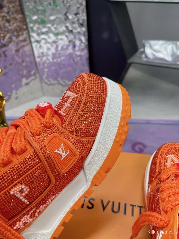 2024 Kids Louis Vuitton Orange Leather LV Trainer