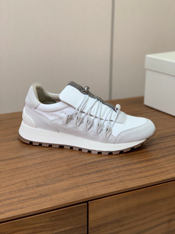 2025 Men Brunello Cucinelli White Leather Casual Sneakers