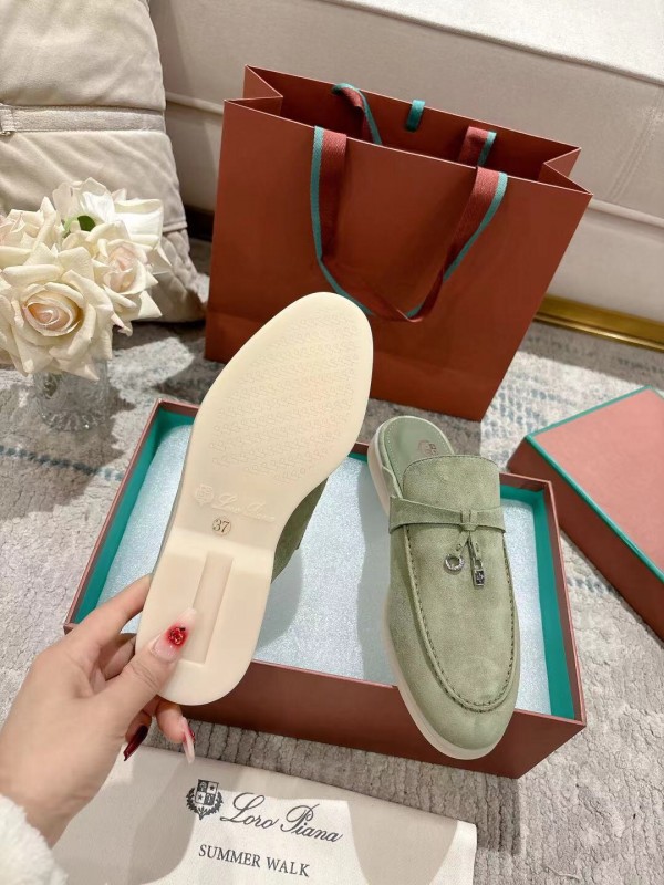 2025 Women LP Light Green Suede Loafers LY00000