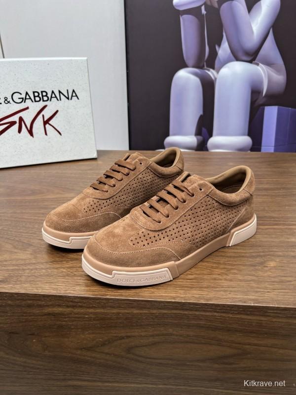 2025 Men Dolce & Gabbana Brown Suede Casual Sneakers LY00280