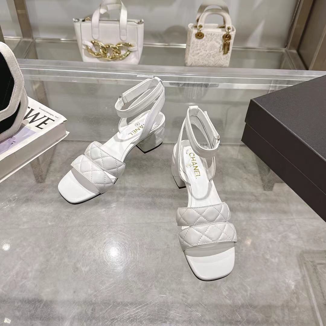 2025 Women Chanel White Leather Sandals LY00280