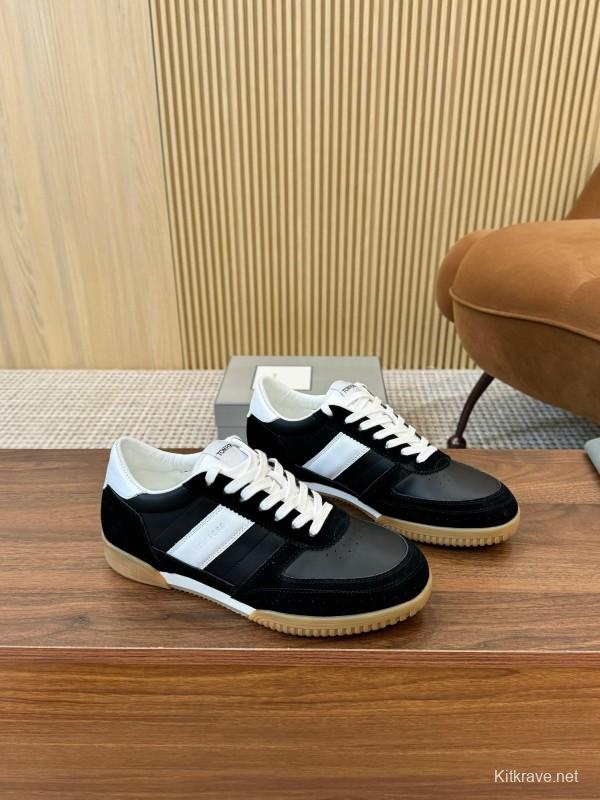 2025 Unisex TOM FORD Black White Leather Suede Sneakers Classic Contrasting LY00360