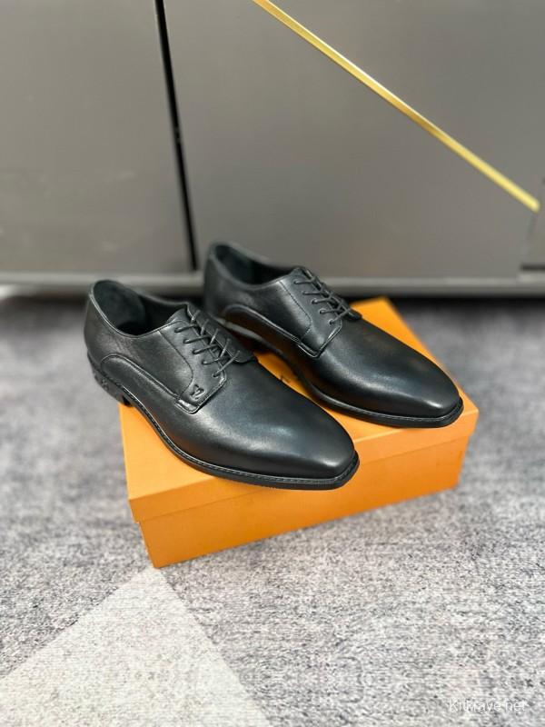 2024 Men Louis Vuitton Black Leather Dress Shoes MJ00380