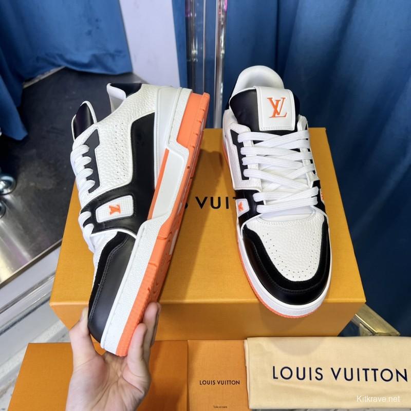 2025 Unisex Louis Vuitton White Black Leather Sneakers