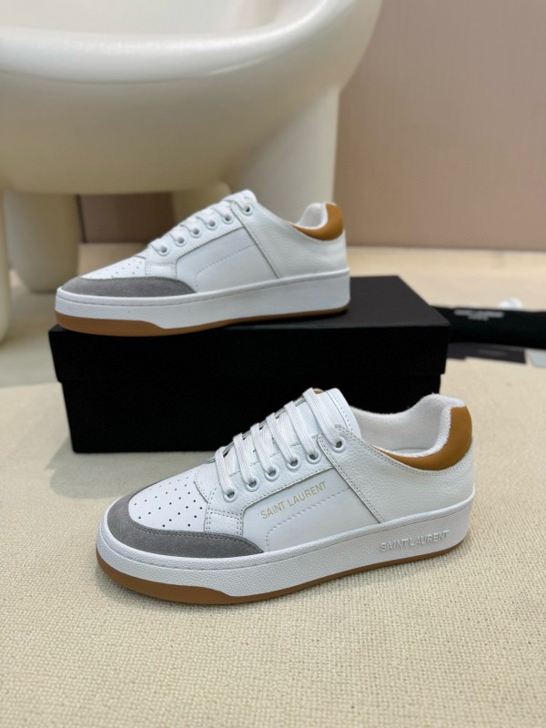 2024 Unisex Yves Saint Laurent White Grey Brown Leather Suede Sneakers