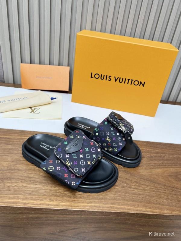 2025 Slippers Louis Vuitton Multicolor Canvas Slippers KFY00230