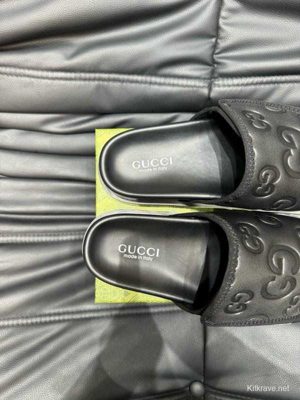 2024 GUCCI Black Leather Slippers MJ00200
