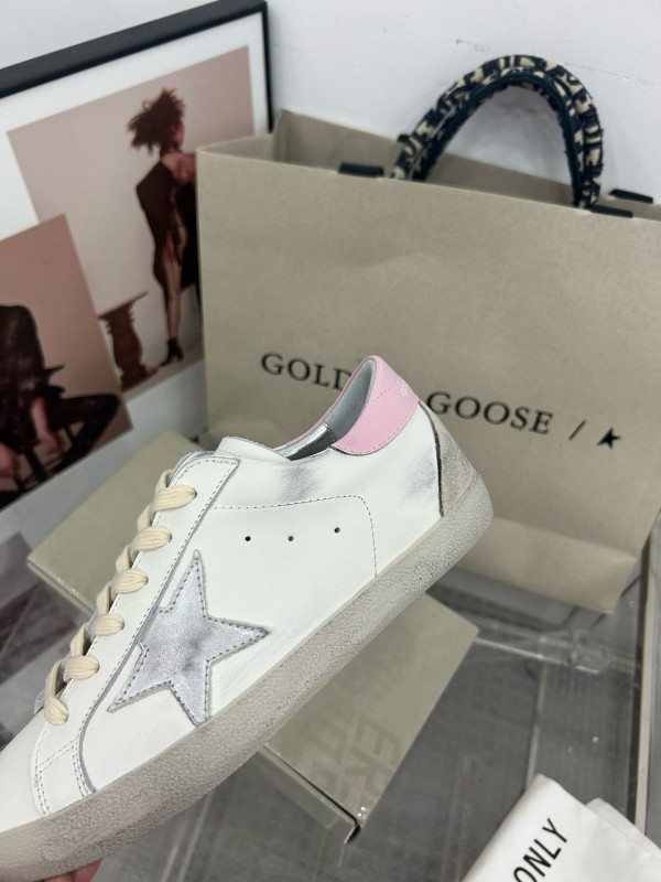 2025 Women GGDB White Pink Cowhide Leather Sneakers