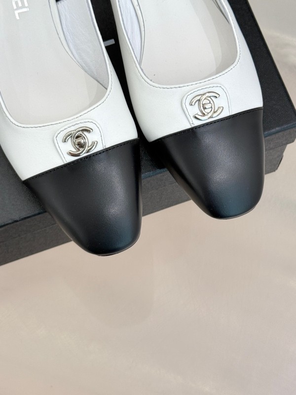 2025 Women Chanel White Black Leather Slingback Heels