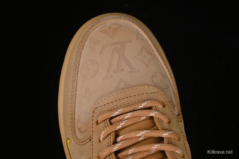 Louis Vuitton x Nike Air Force 1 '07 Low Casual Sneakers with Monogram Print in Wheat - CJ9179-200