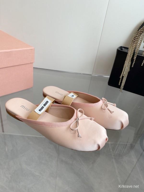 2025 Women Miu Miu Pink Satin Ballet Flats KFY00280