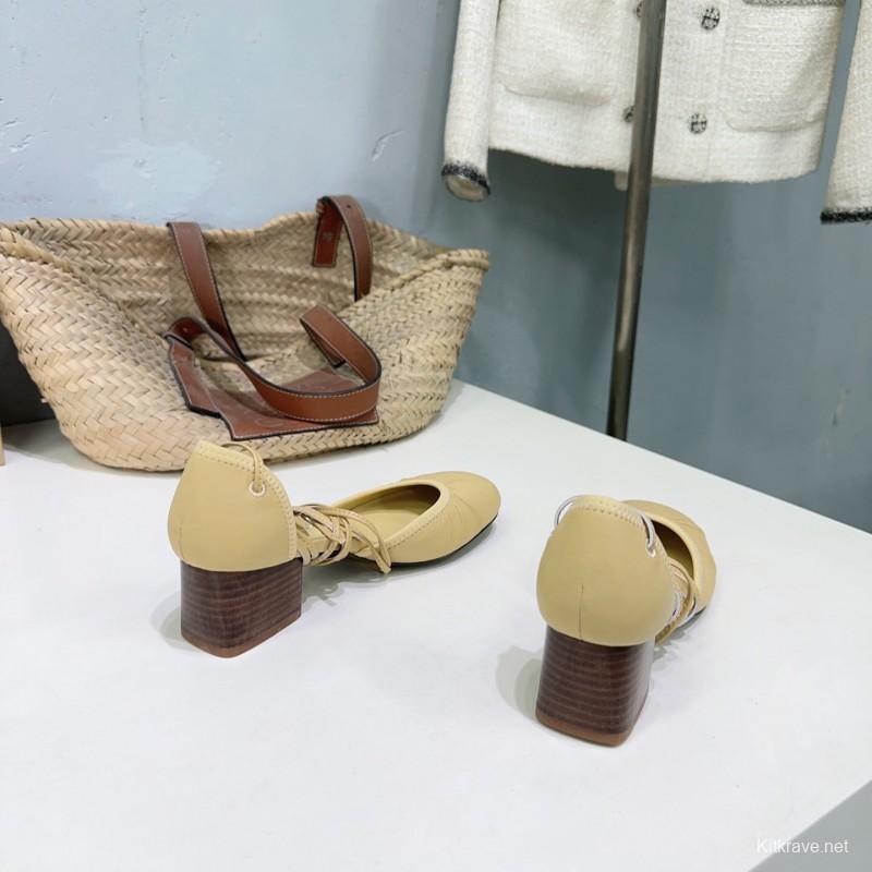 2025 Women LEMAIRE Light Yellow Lamb Leather Mid Heel Mary Jane KFY00300