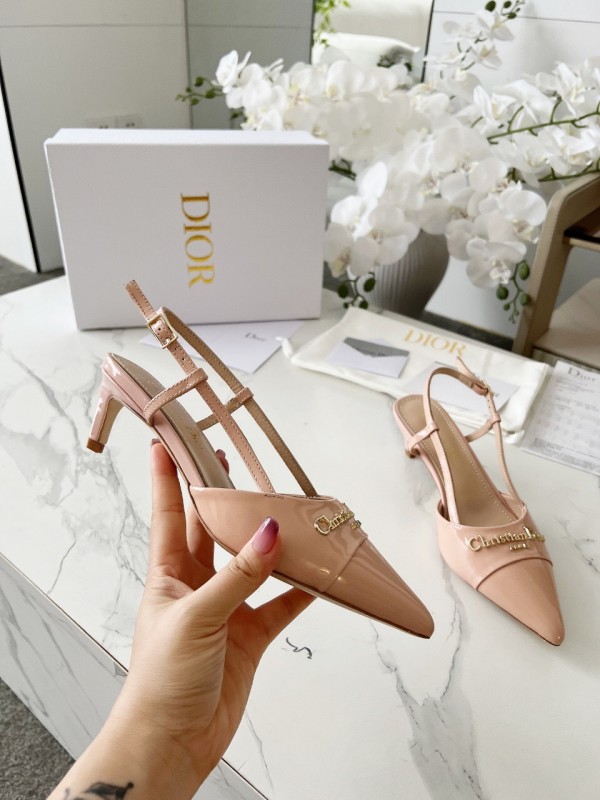 2025 Women Dior Beige Patent Leather Slingback Heels KFY00310