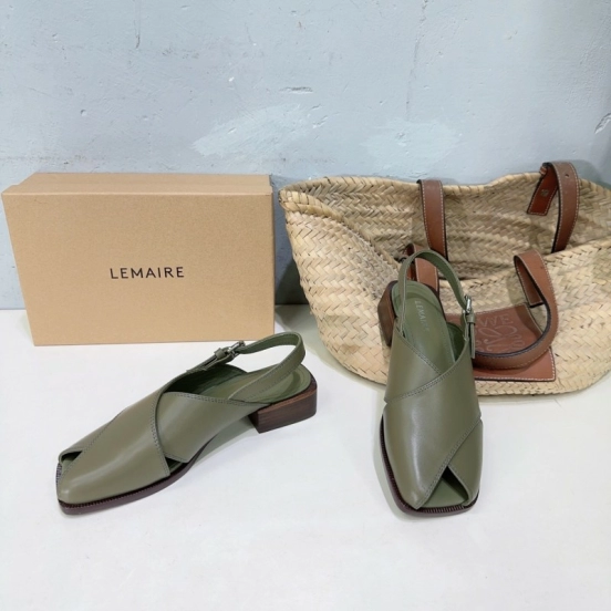2025 Women Lemaire Green Leather Slingback Sandals KFY00310