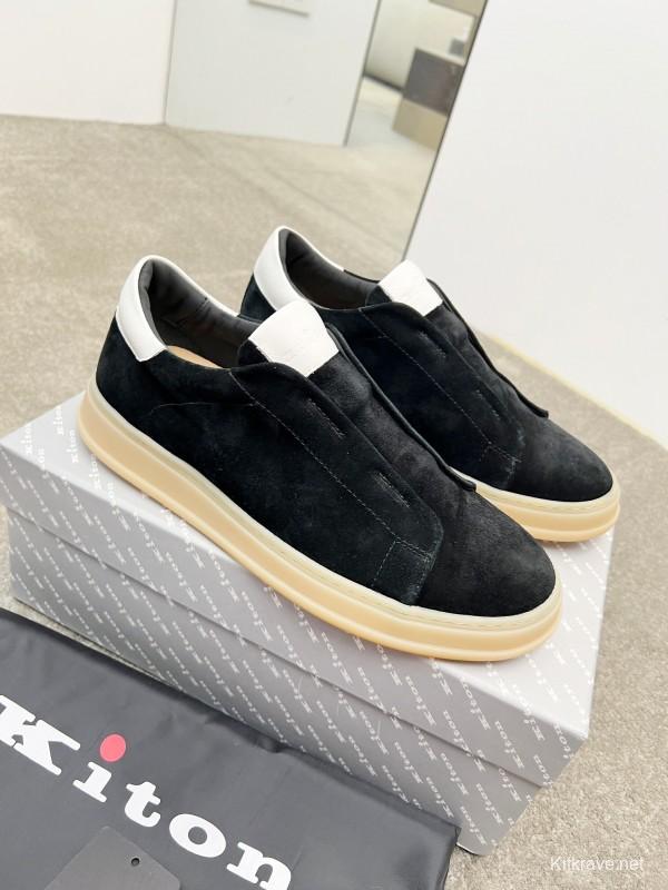 2025 Men Kiton Apricot Calf Suede Slip-On Casual Shoes AS00320