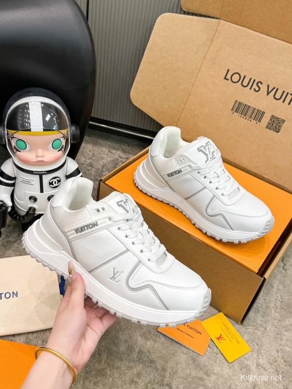 2025 Unisex Louis Vuitton White Leather Sneakers Run Away Maxi AS00390