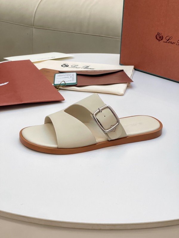 2025 Men Loro Piana Ivory Leather Slippers AS00250