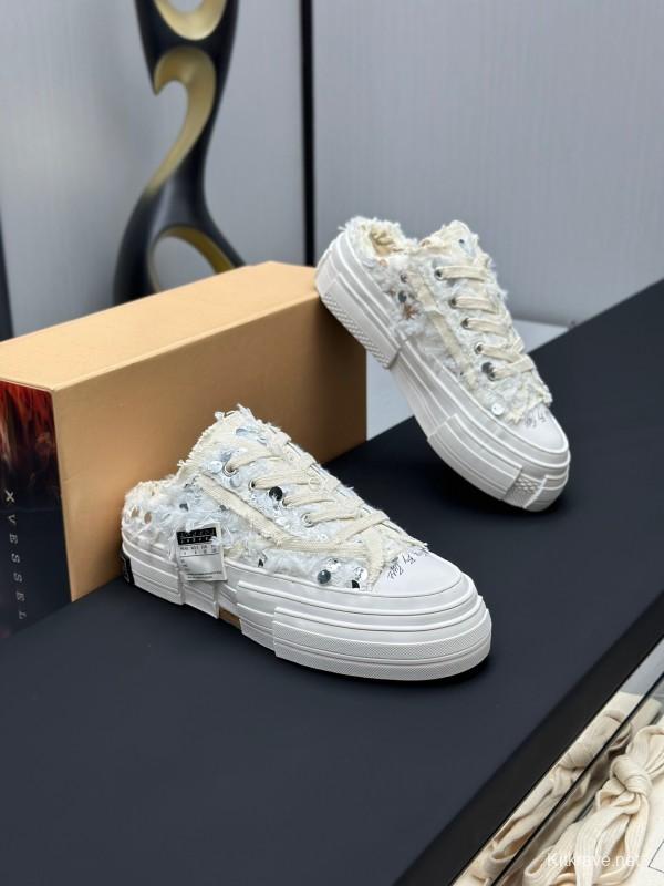 2025 Unisex XVESSEL White Canvas Plimsolls Vulcanized AS00260
