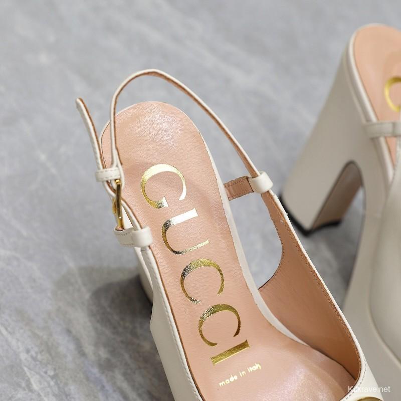 2025 Women Gucci White Lamb Leather Platform High Heels KFY00320