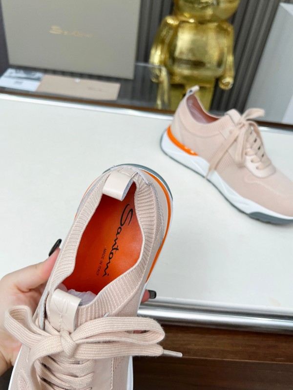2025 Unisex Santoni Beige Wool Blend Knit Sneakers AS00320