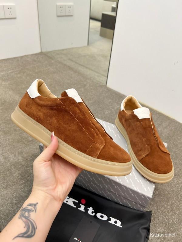 2025 Men Kiton Apricot Calf Suede Slip-On Casual Shoes AS00320
