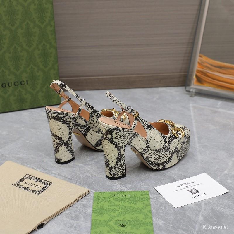 2025 Women Gucci Beige Black Leather Platform High Heels KFY00320