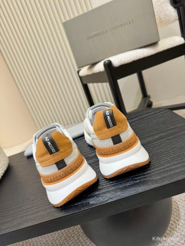 2025 Men Brunello Cucinelli White Orange Calfskin Leather Casual Sneakers AS00320