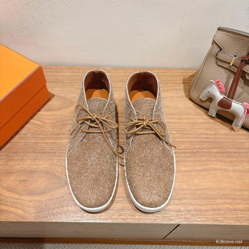 2025 Unisex Hermès Brown Tan Wool Chukka Boots AS00380
