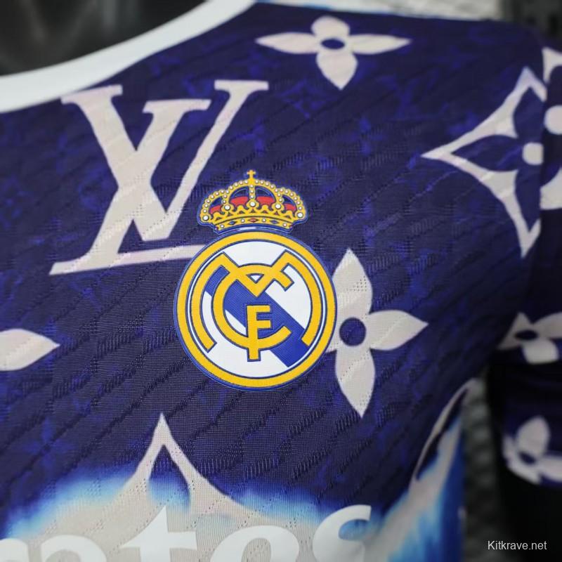 Player Version 25/26 Real Madrid Blue with Louis Vuitton Monogram Pattern Jersey