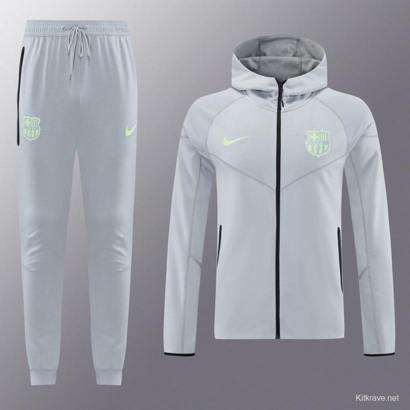 25/26 Barcelona Grey Full Zipper Hoodie Jacket +Long Pants