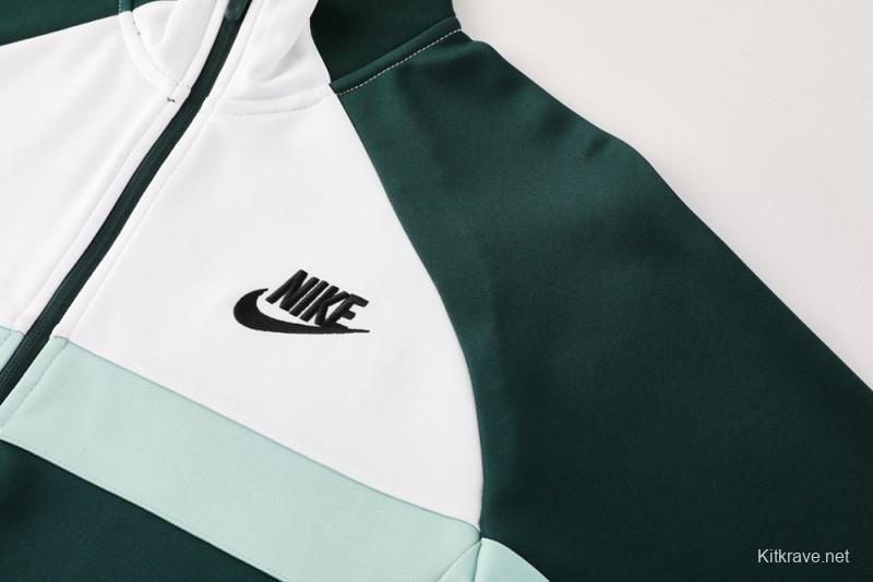 2025 Nike Green/White Full Hoodie Zipper Jacket +Long Pants