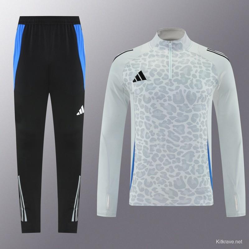 2025 Adidas Light Grey & Black with Leopard Print Pattern Half Zipper Jacket +Long Pants