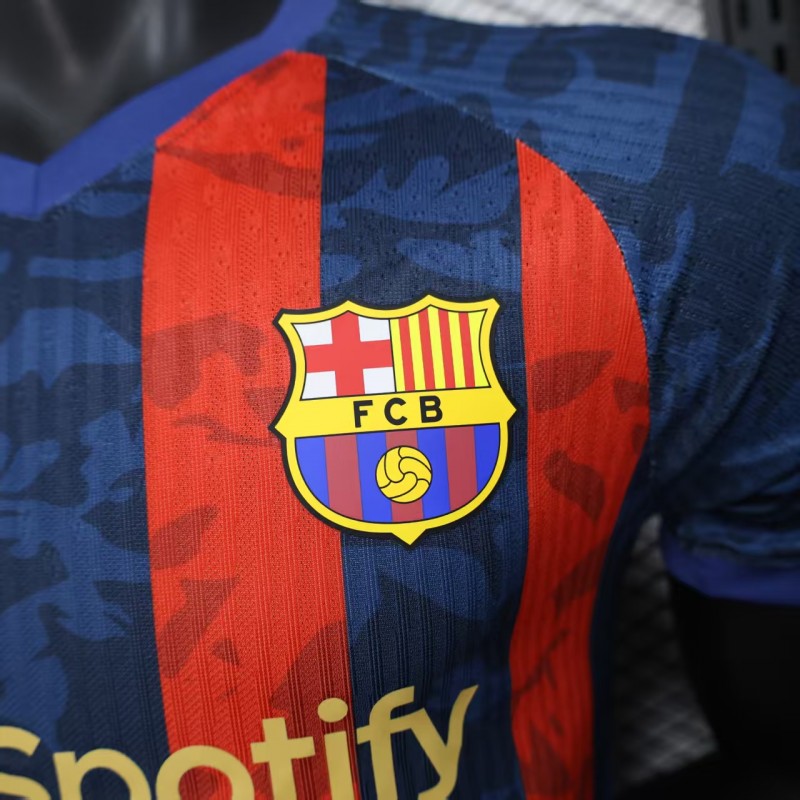Player Version 25/26 Barcelona Home Blue Red Stripes Jersey with Spotify Sponsor