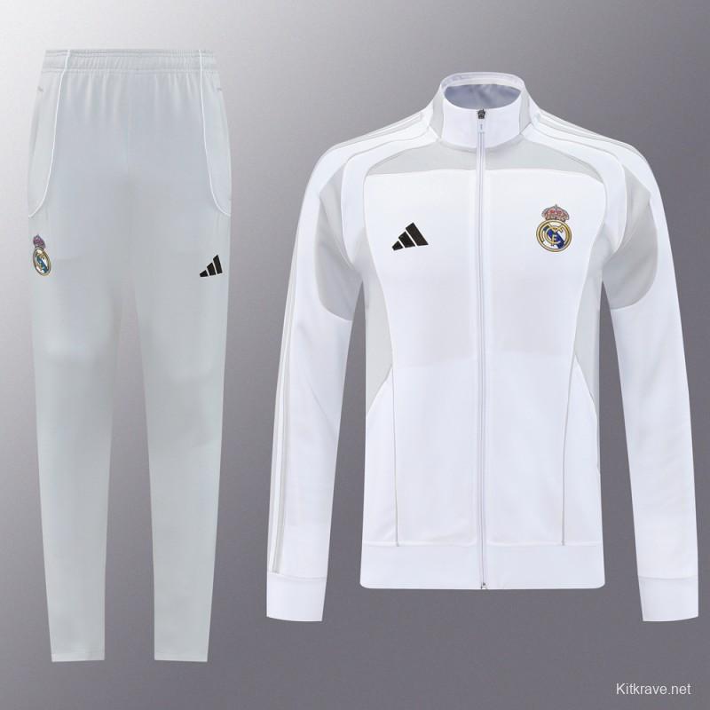 25/26 Real Madrid Grey/White Full Zipper Jacket + Long Pants