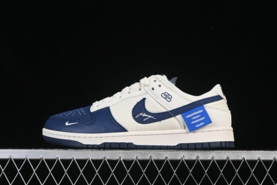 Nike SB Dunk Low Collaboration Off-White Canvas Blue Swoosh High-End Custom Low-Top Casual Skate Shoes - XD1588-230