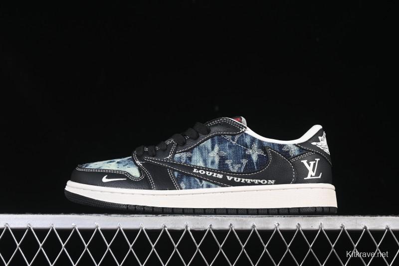 Nike Travis Scott x Fragment Design x Air Jordan 1 Low OG SP Retro Denim Low-Top Casual Sneakers - LD2028-045