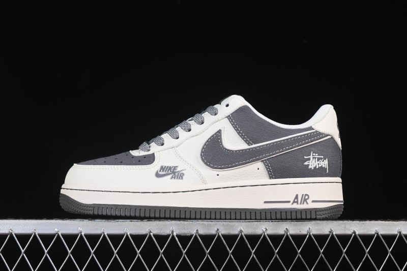 Nike Air Force 1'07 Low Stussy Collaboration Light Gray Canvas Casual Sneakers - JP8028-011