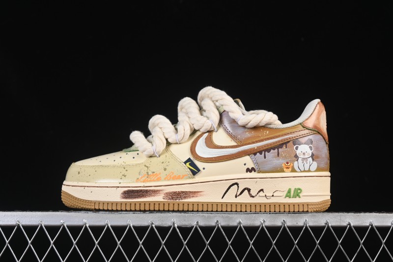 Nike Air Force 1 '07 Low Milk Coffee Bear Hand-Drawn Doodle Casual Sneakers - XL2321-666