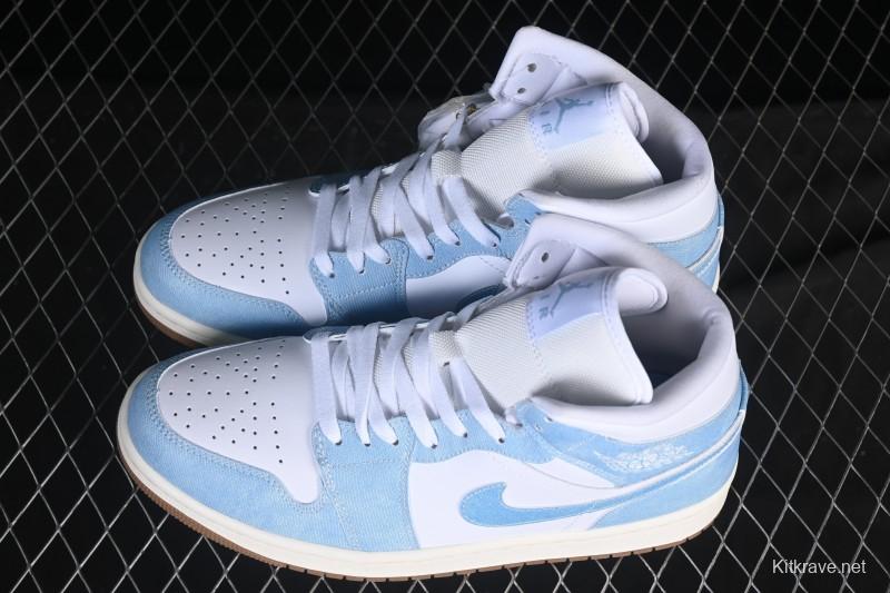 Nike Air Jordan 1 Mid Retro Denim Blue Casual Sneakers - HQ2005-100