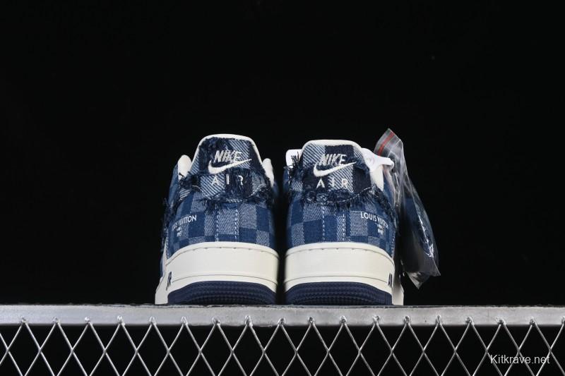 Nike Air Force 1 '07 Low Casual Sneakers in White Navy Blue - YF9511-816