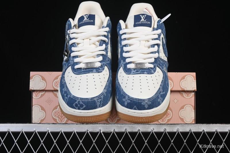 Nike Air Force 1 '07 Low LV Collaboration White Navy Blue Casual Sneakers - YF9511-813