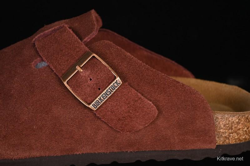 Birkenstock Sandals Series with Soft Leather Upper and Cork Rubber Midsole - Red Wine