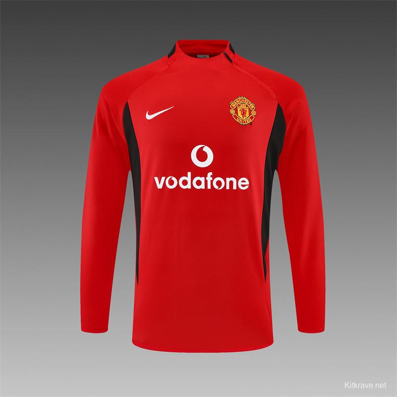 Retro 02/03 Manchester United Red Half Zipper Jacket+Long Pants