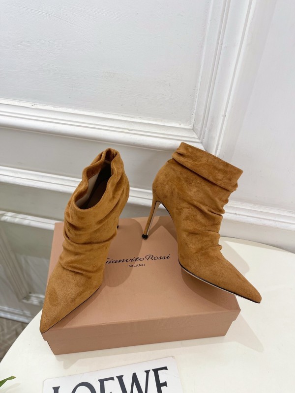 Gianvito Rossi Fall/Winter 2025 GR Pointed Toe Retro Pleated High Heel Ankle Boots - KFY00340