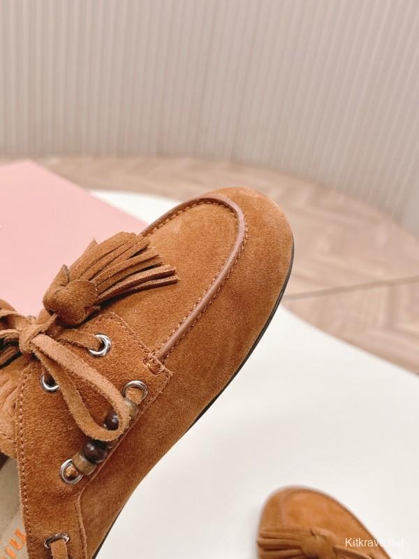 Miu Miu Fall/Winter 2025 Tassel Loafer Mule with Bead Accents - LY00320