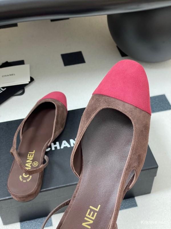 Chanel Sling-back Two-tone Suede Slingback Sandals Flat/Block Heel - KFY00280