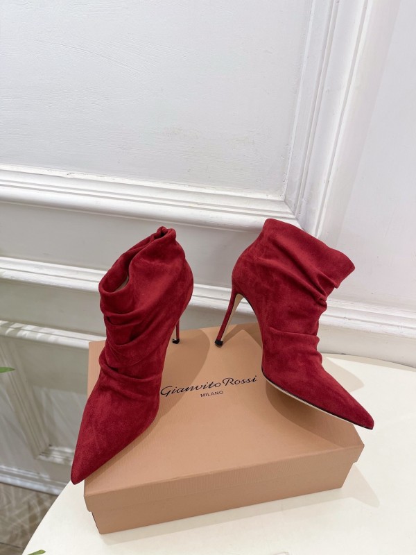Gianvito Rossi Fall/Winter 2025 GR Pointed Toe Retro Pleated High Heel Ankle Boots - KFY00340