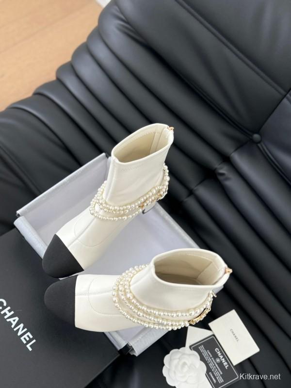 Chanel 2025/SS Haute Couture Pearl Collection Mary Jane Ankle Boots - LY00360