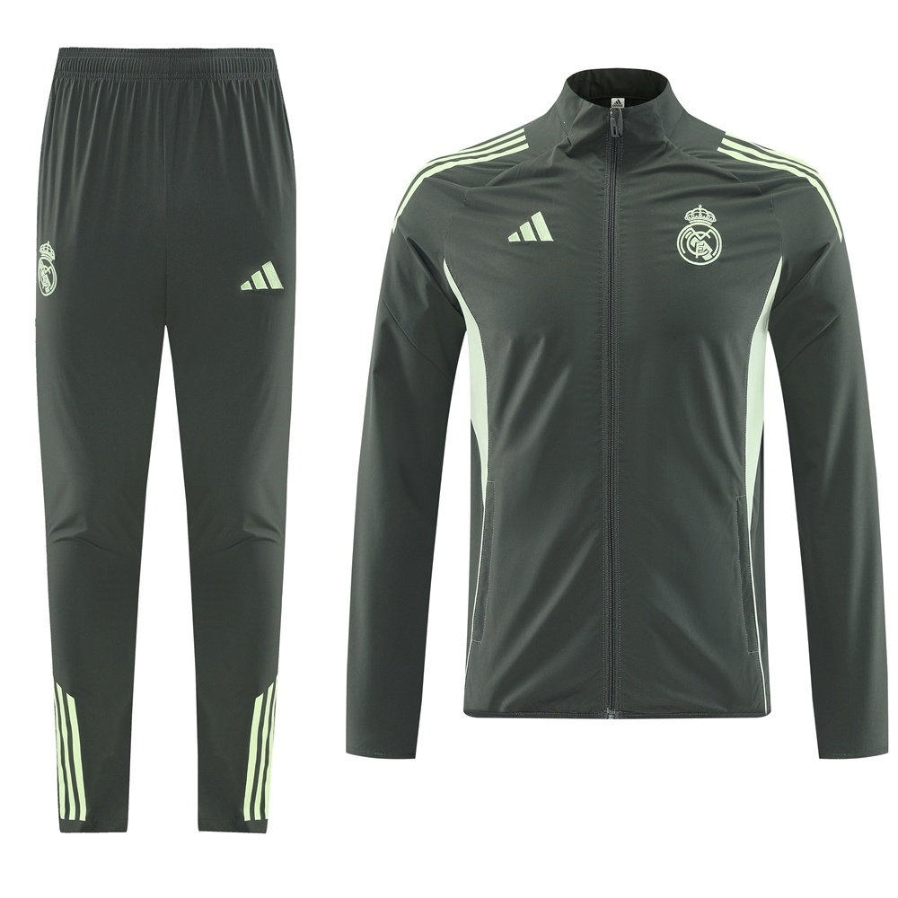 25/26 Real Madrid Dark Green Half Zipper Jacket+Long Pants S-3XL