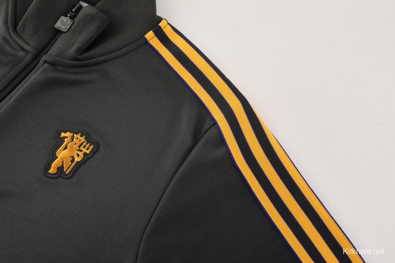 25/26 Manchester United 08 Dark Gray Half Zipper Jacket+Long Pants S-2XL